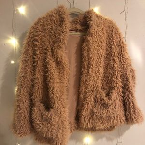 Oversized pink faux fur jacket